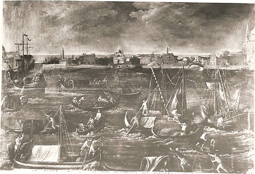 veduta marina con gondola (dipinto) - ambito italiano (sec. XVIII)
